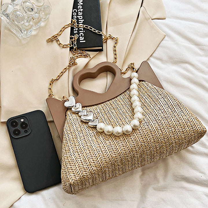 Handtasche für Damen, große Kapazität, Umhängetasche mit Perlenkette