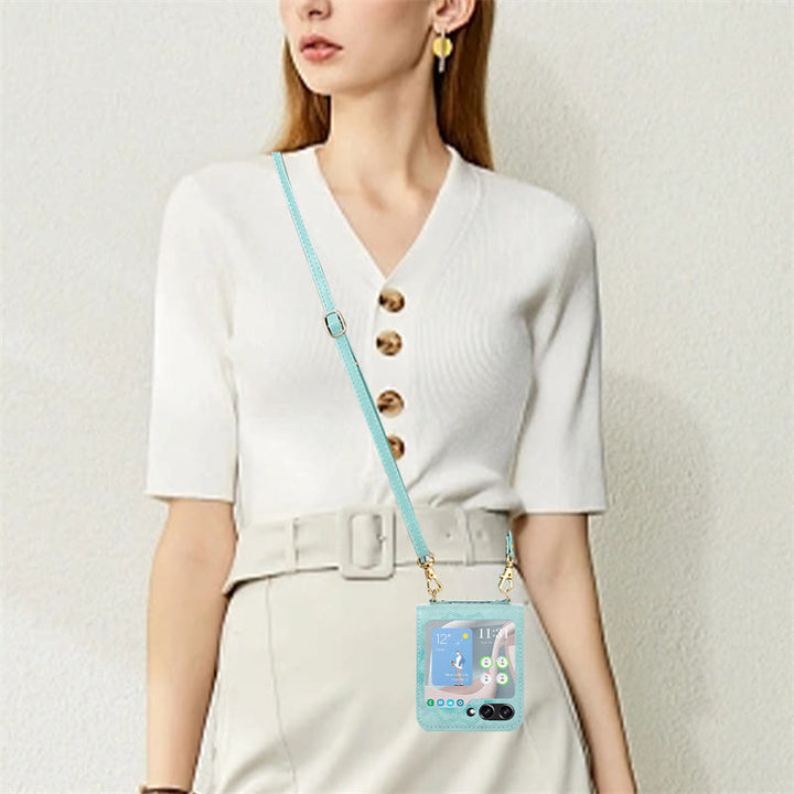 Handyhülle für Z Flip5 mit Blumenmuster, Leder, Umhängetasche