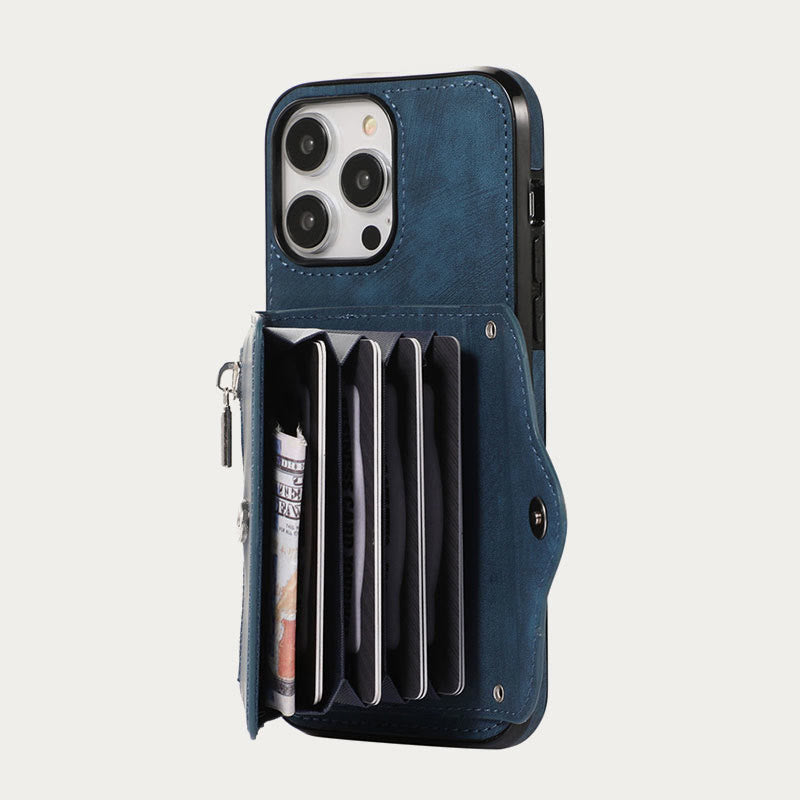 iPhone 15/14/13/12 Lässige Handy-Schutzhülle mit Reißverschluss und Kartenfach