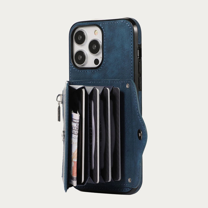 iPhone 15/14/13/12 Lässige Handy-Schutzhülle mit Reißverschluss und Kartenfach
