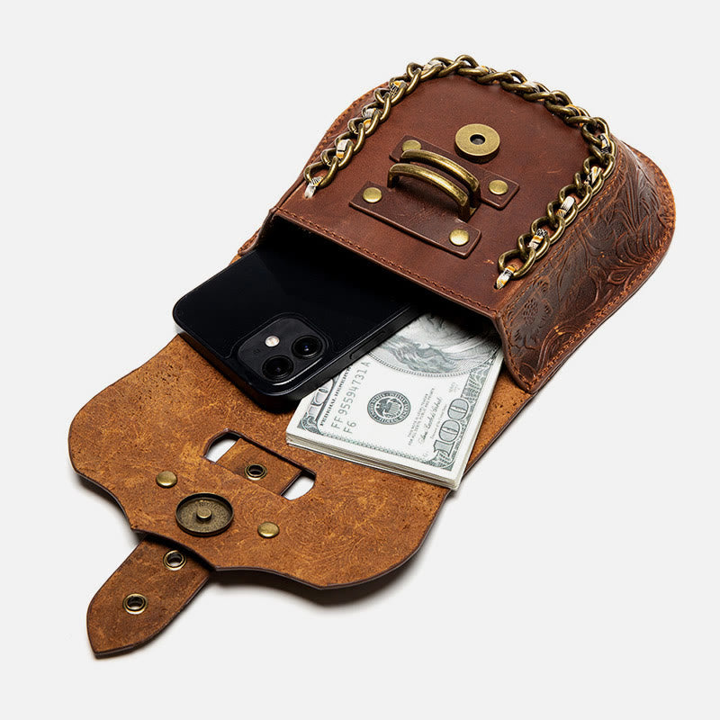 Retro-Umhängetasche für Damen mit Steampunk-Prägung, Umhängetasche mit Kette