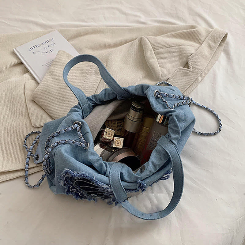 Denim Canvas Rucksack für Damen mit Schmetterlingsmotiv, mehrere Tragemöglichkeiten, Tagesrucksack