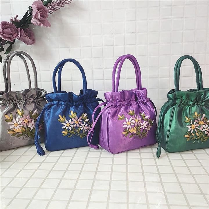 Clutch mit Blumenmuster und Kordelzug, Beuteltasche, Handtasche, Partytasche