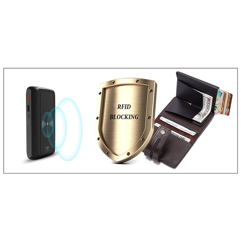 Echtes Leder Herren RFID Blocking Geldbörse Schnellzugriff Kartenhalter