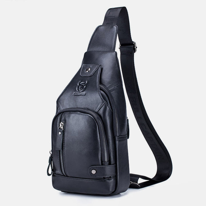 Schultertasche aus echtem Leder mit USB-Ladefunktion