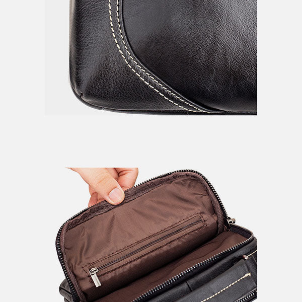 Multifunktions-Umhängetasche aus echtem Leder mit mehreren Taschen