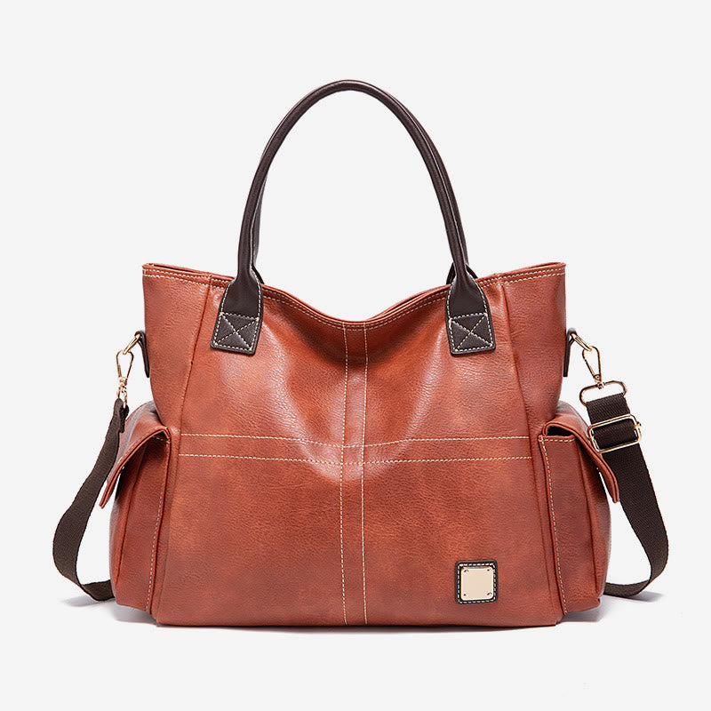Einfarbige Tote Cross Pattern Ölwachs Leder Damen Handtasche