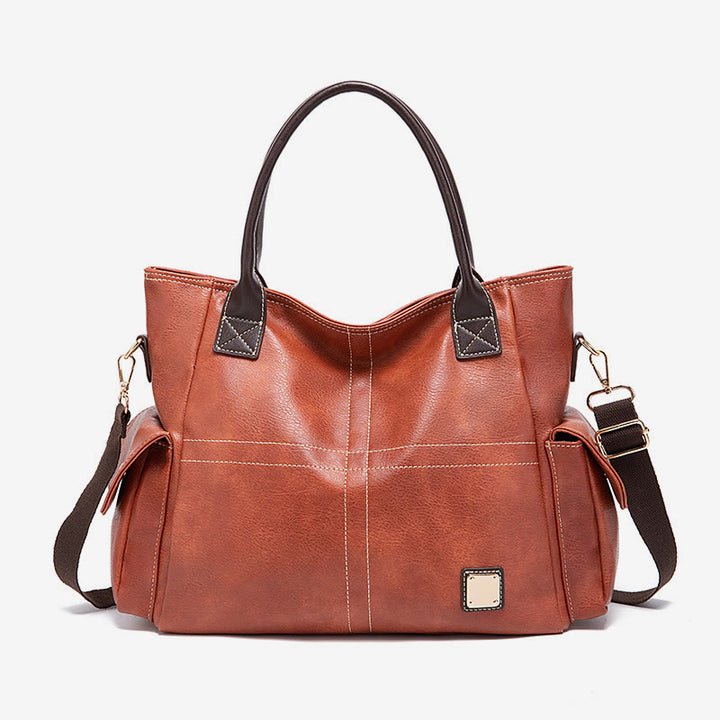 Einfarbige Tote Cross Pattern Ölwachs Leder Damen Handtasche