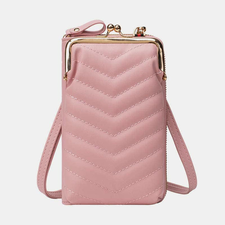 Kleine Crossbody-Handy-Geldbörse für Damen aus gestepptem Leder