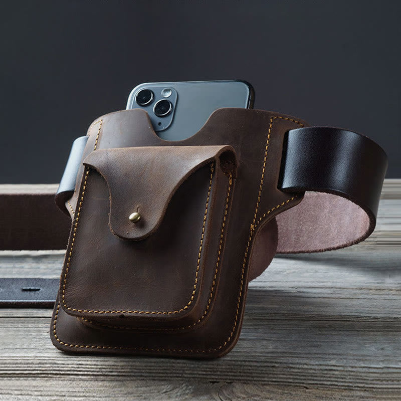 Outdoor Leder Retro Volltonfarbe 7,2 Zoll Handy Gürteltasche