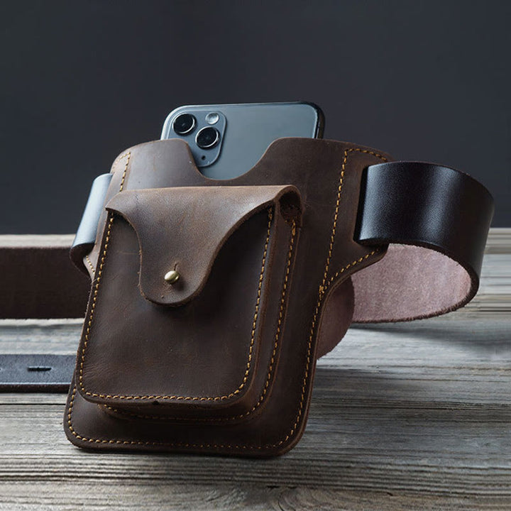 Outdoor Leder Retro Volltonfarbe 7,2 Zoll Handy Gürteltasche
