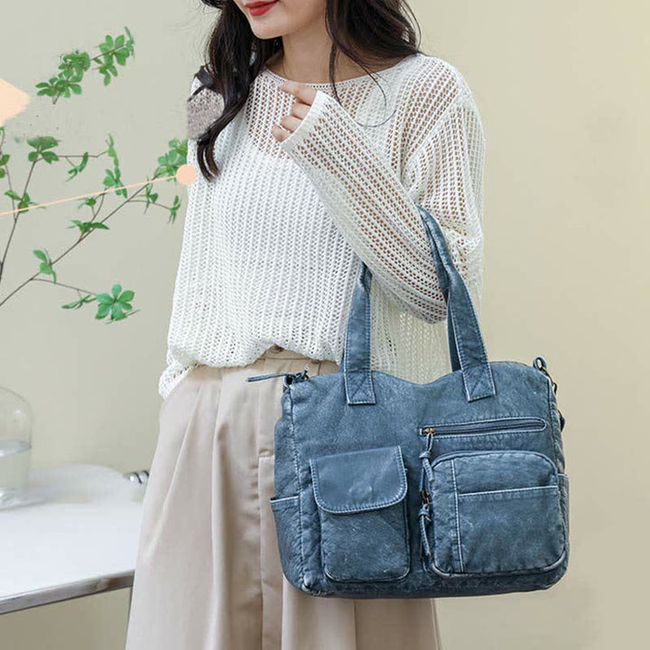 Denim Farbe Tote Handtaschen Große Kapazität Kunstleder Schulter Geldbörse