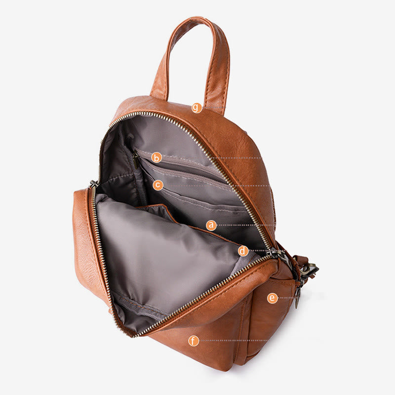 Lederrucksack für Damen, Retro, einfarbig, Mehrzweck-Schultertasche