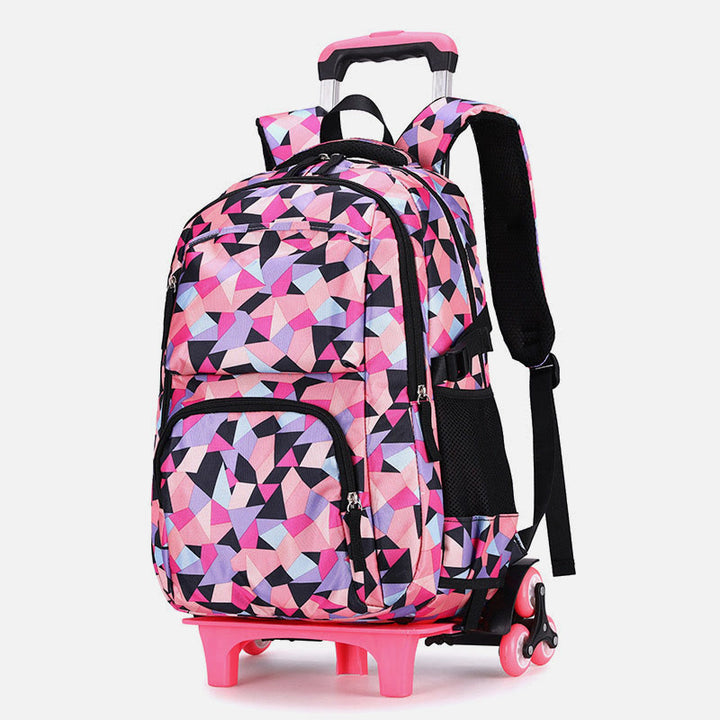 Schultasche mit Rollenden Rädern für Jungen und Mädchen, bunt bedruckter Rucksack