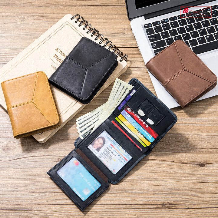 Herren RFID Bifold Trifold Geldbörse Einfarbige Leder Multifunktionale Geldbörse