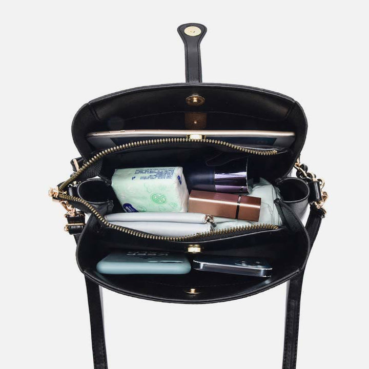 Handtasche mit Streifenmuster für Damen, groß, veganes Leder, Umhängetasche