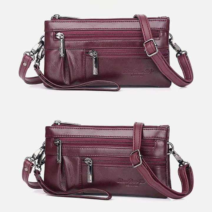 Clutch-Geldbörse für Damen, mehrere Taschen, Echtleder-Geldbörse mit Umhängegurt