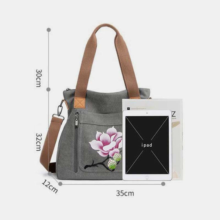 Handtasche aus Canvas mit Blumendruck für Damen, Henkeltasche oben, Umhängetasche