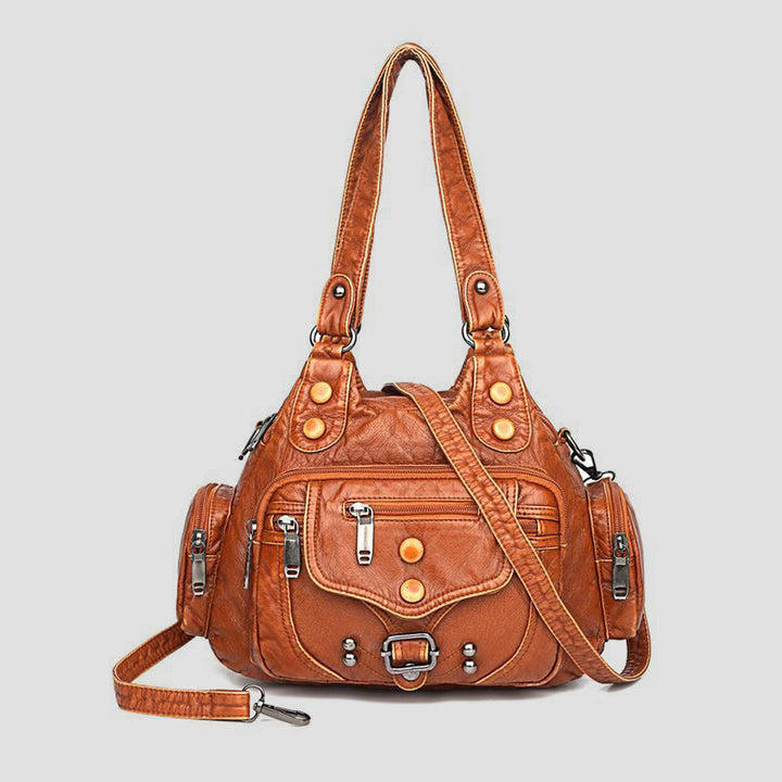 Tragetasche für Damen, Vintage, genietete Umhängetasche aus Leder mit mehreren Taschen