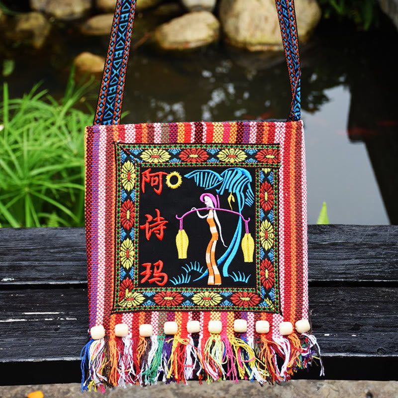 Folk Custom Schultertasche Damen Vintage Stickerei Canvas Umhängetasche