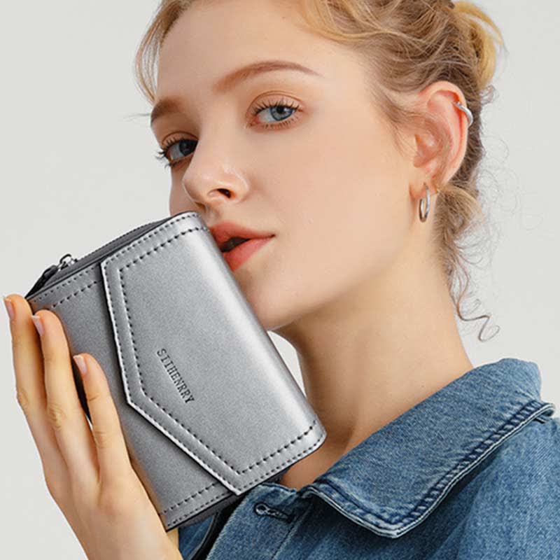 Damen Kurze Bifold Geldbörse Kunstleder Geldbörse RFID Blocking Kartenhalter