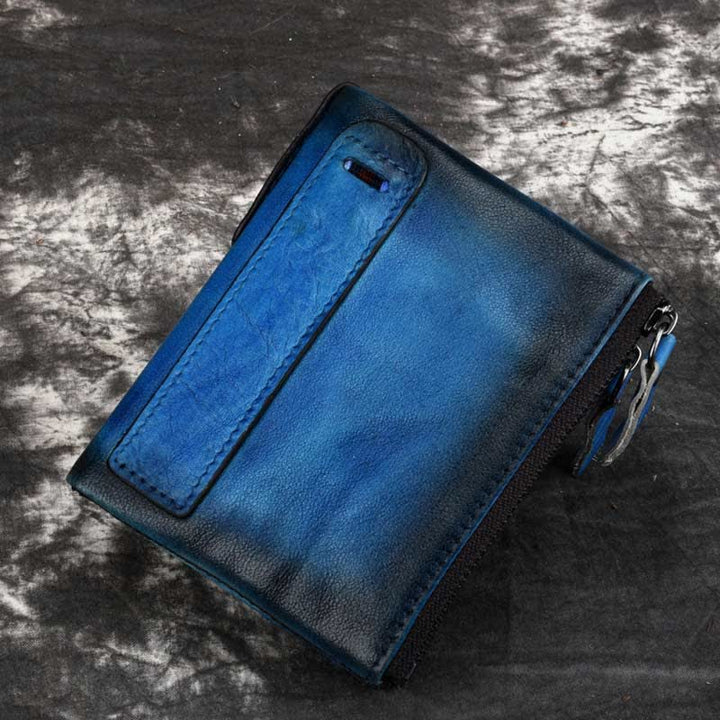 Zweifach gefaltete RFID-blockierende Lederbrieftasche, kurze Vordertaschen-Geldbörse für Herren