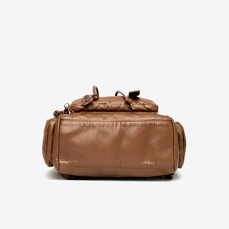 Nietenrucksack für Damen, Reiserucksack aus weichem, schlichtem Leder