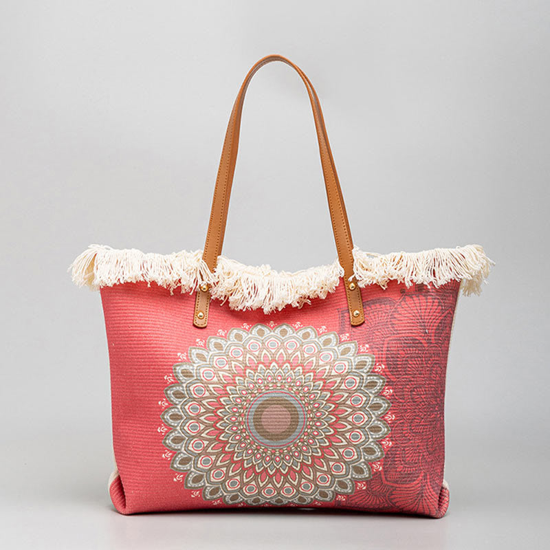 Tote für Damen im Bohemian-Stil mit Quaste, große Umhängetasche