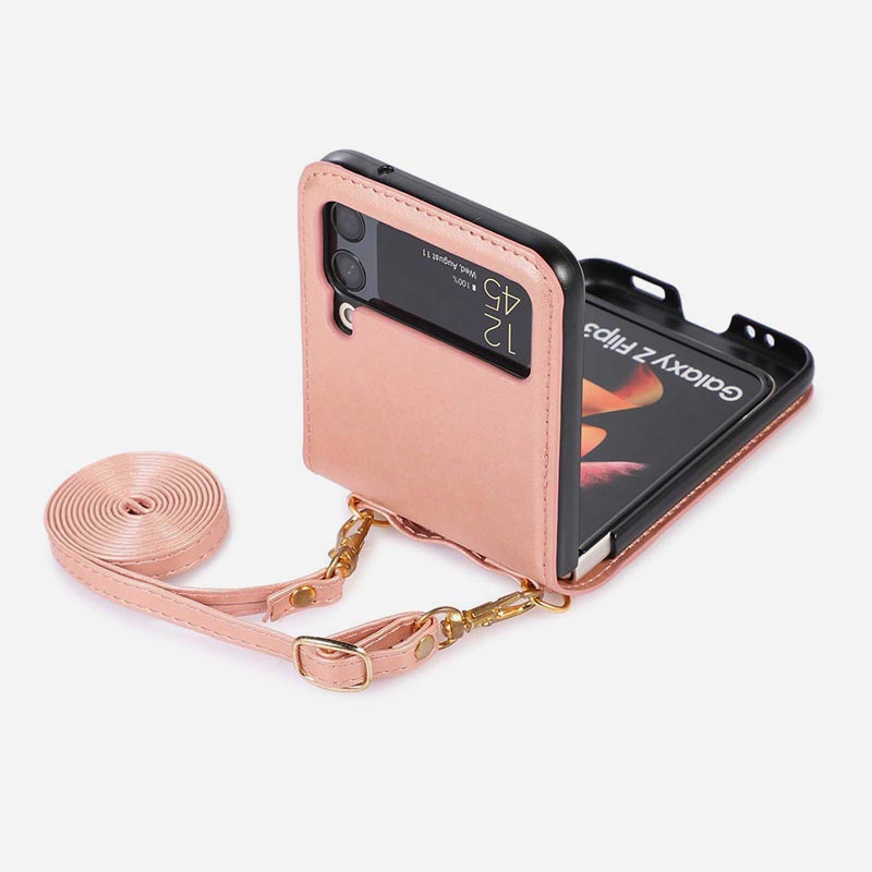 Samsung Galaxy Z Flip 3 Handyhülle, einfarbige Crossbody-Handytasche mit Kartenfach