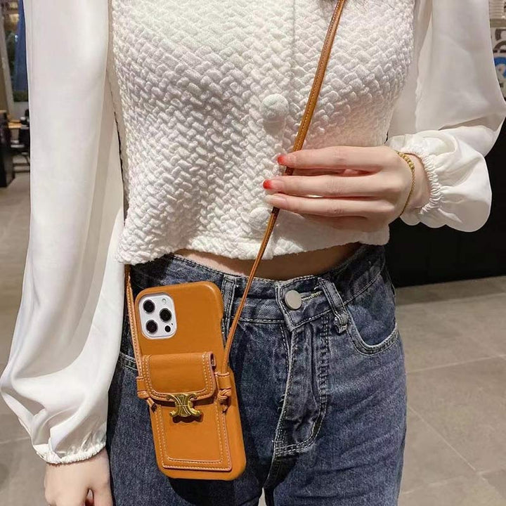Vintage iPhone Kartenhalter Hülle Handytasche mit Umhängeband