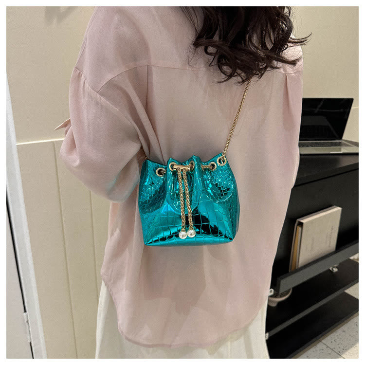 Abendtasche für Party Krokodilmuster Glitzernde Lederbeuteltasche