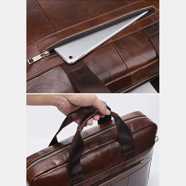 Retro-Aktentasche aus echtem Leder mit großem Fassungsvermögen