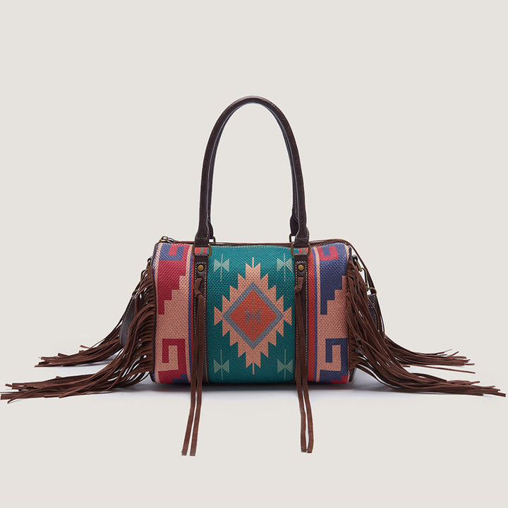 Vintage Handgewebte Boho Tote Tasche mit Quaste und Henkel und Umhängegurt
