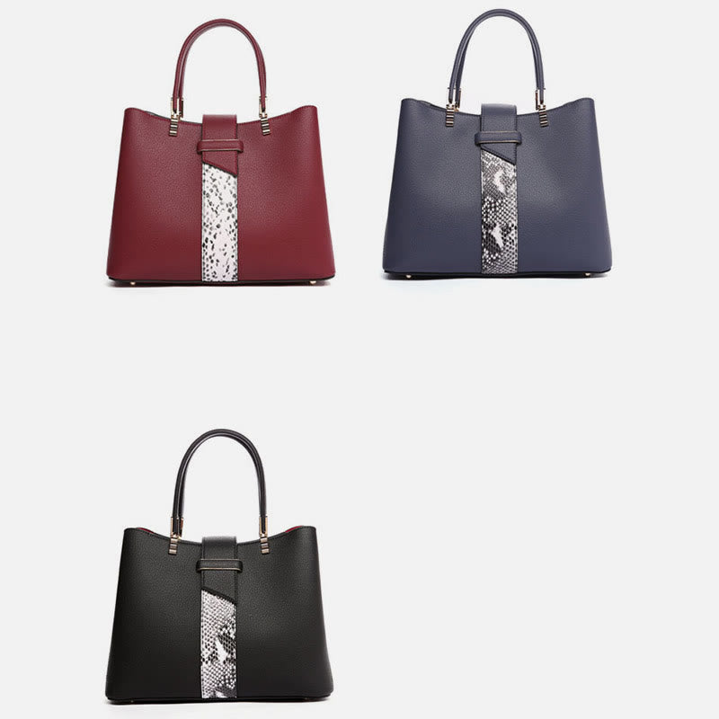 Damen Elegante Handtasche Schlangenhaut Textur Dekor Strapazierfähiges Leder Tote