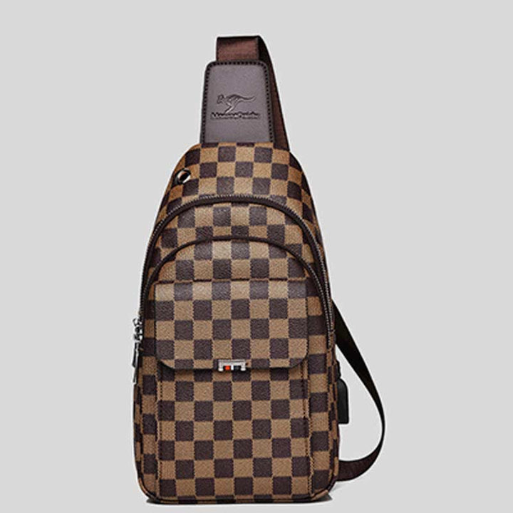 Mehrzweck-Schultertasche aus lässigem, kariertem Leder für Herren, Umhängetasche, Schulterrucksack