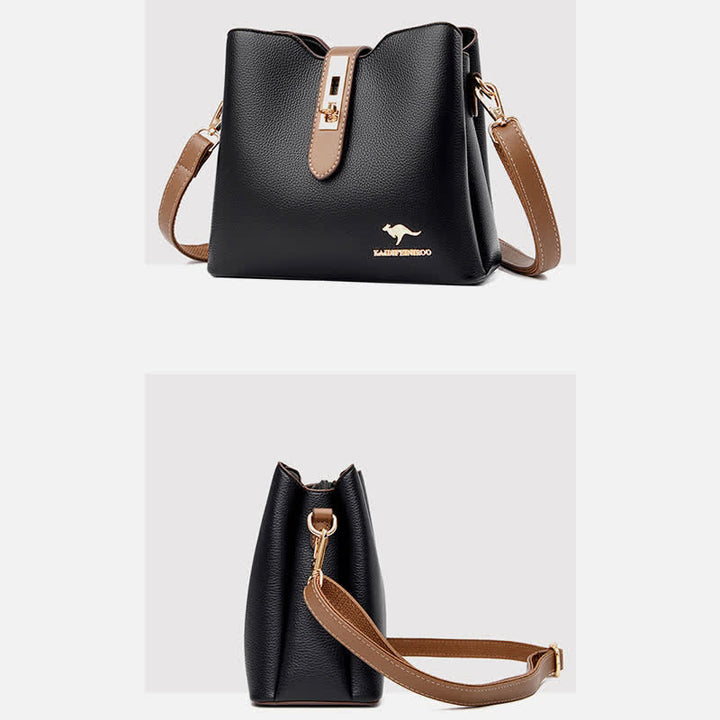 Kleine Umhängetasche mit drei Fächern für Damen, Schultertasche aus Leder