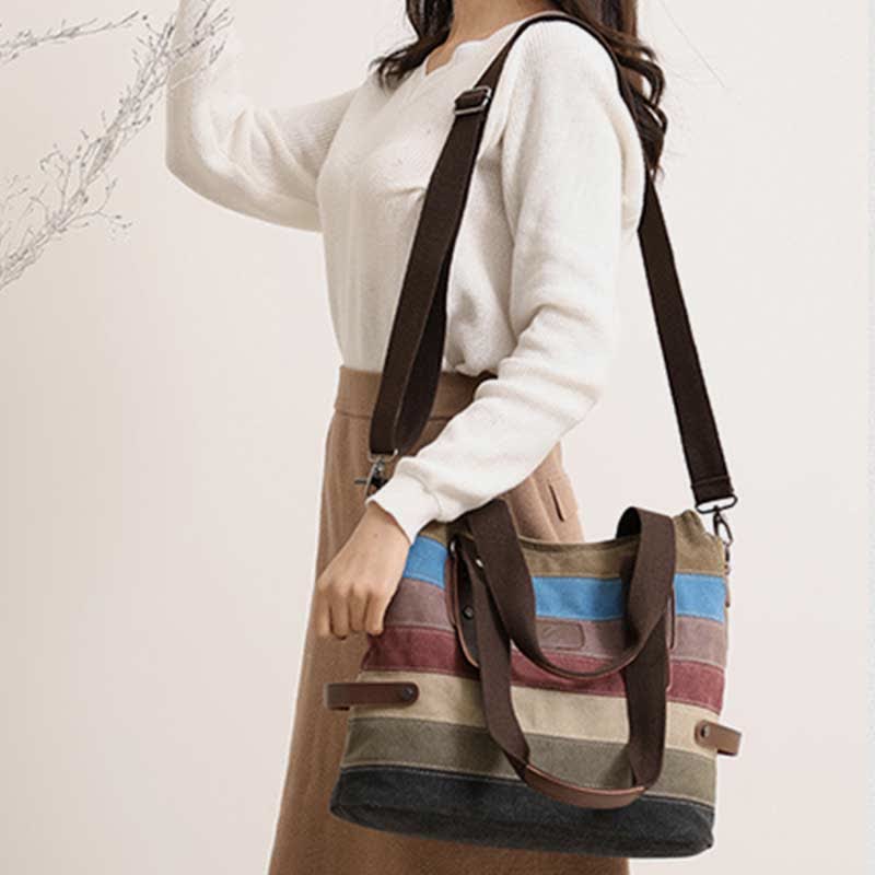 Multifunktions-Farbblock-Canvas-Handtasche Hobo Tote Bag Umhängetaschen