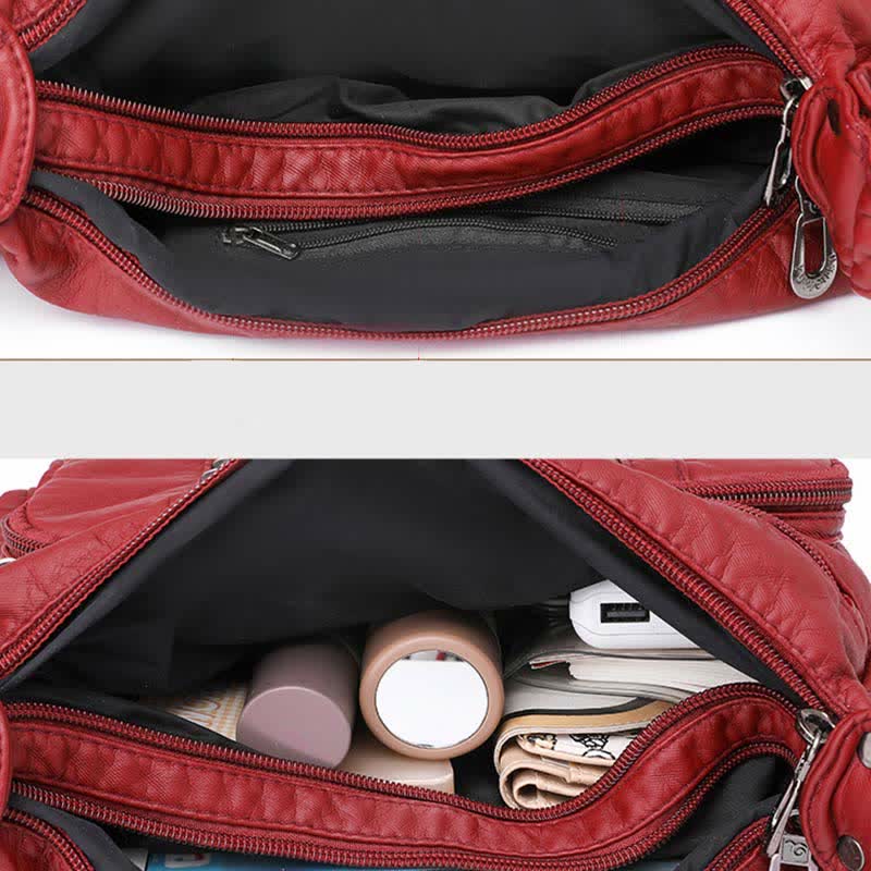 Umhängetasche mit mehreren Taschen für Damen, Retro-Nieten, Leder, Schultertasche