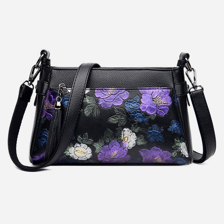 Umhängetasche mit Blumenmuster für Damen, Geldbörse mit Quaste und Libellen-Print