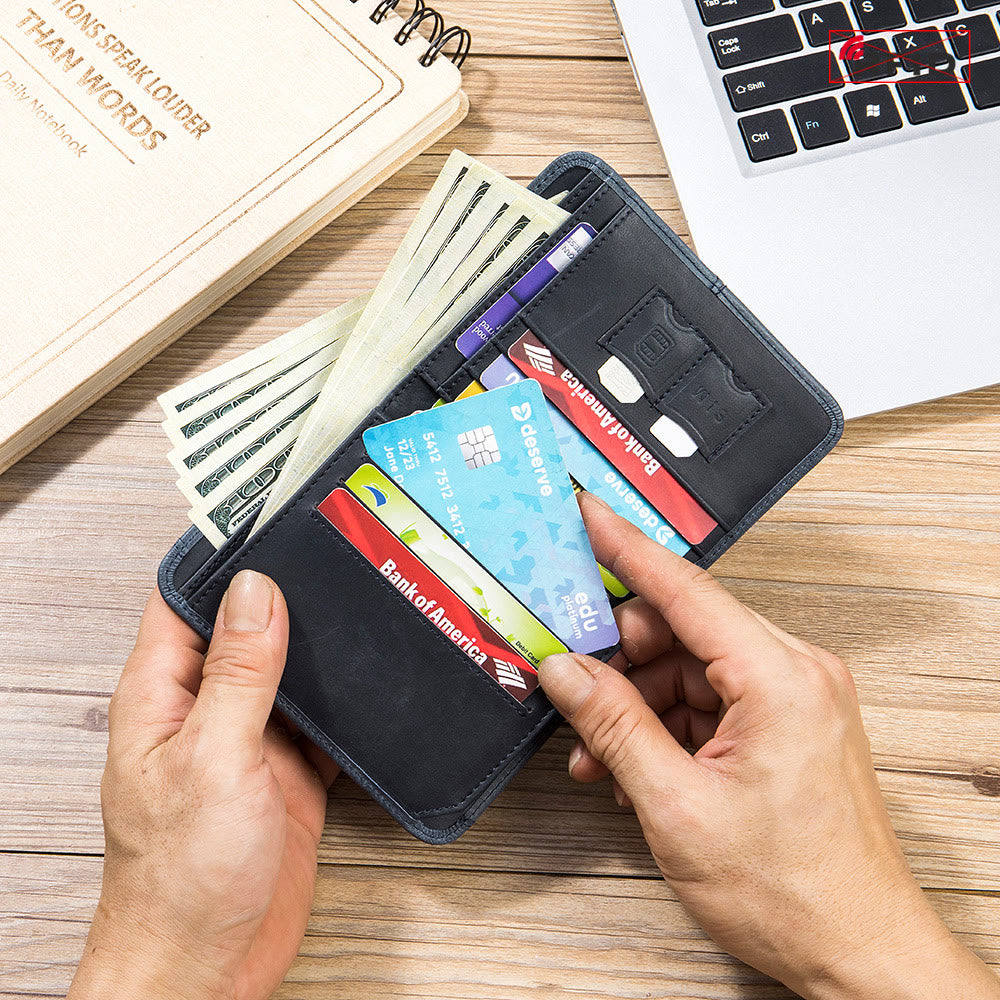 Herren RFID Bifold Trifold Geldbörse Einfarbige Leder Multifunktionale Geldbörse