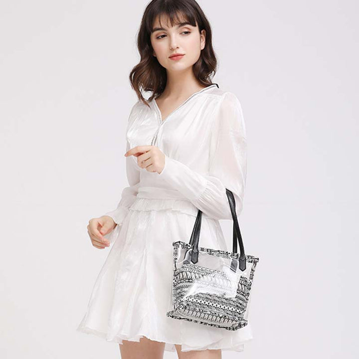 Große, transparente Boho-Tragetasche, wasserdichte PVC-Umhängetasche mit Innentasche