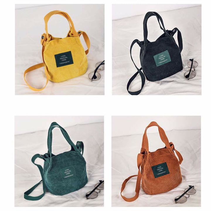 Top-Griff-Tasche für Frauen im Retro-Stil, literarische Cord-Canvas-Handtasche