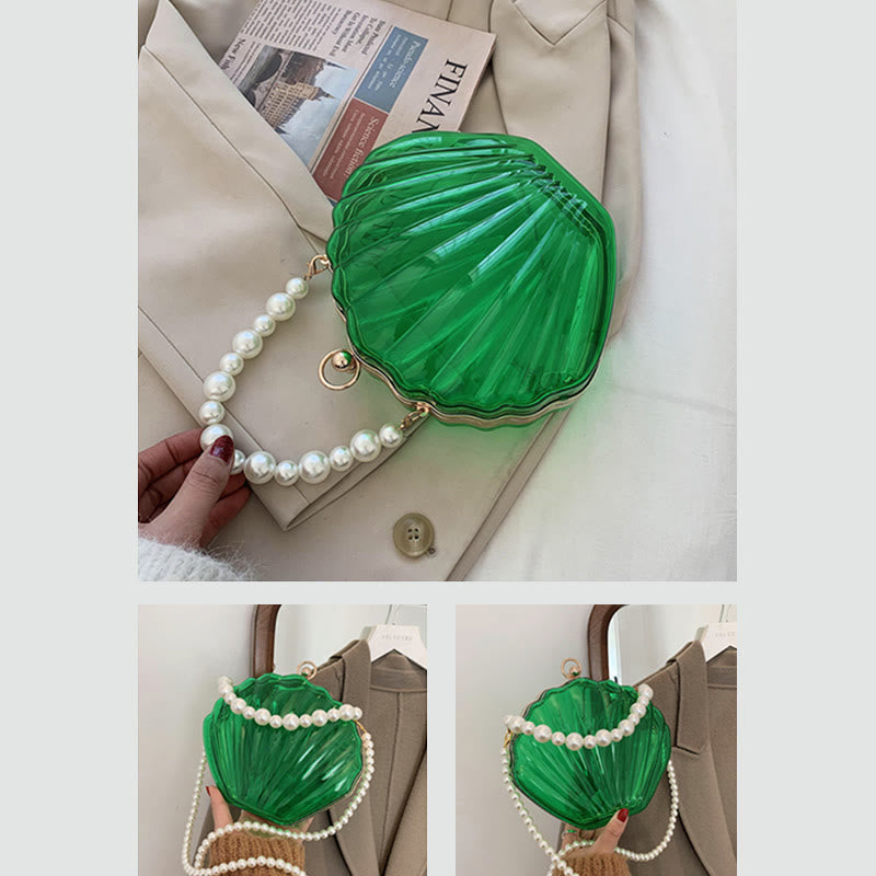 Umhängetasche für Damen mit Perlenkette und Clip, transparente Tasche