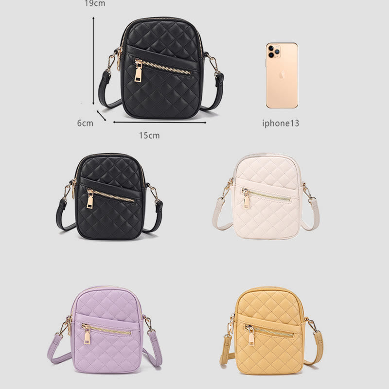 Handytasche für Damen mit Rautenmuster, einfarbig, Mini-Tasche