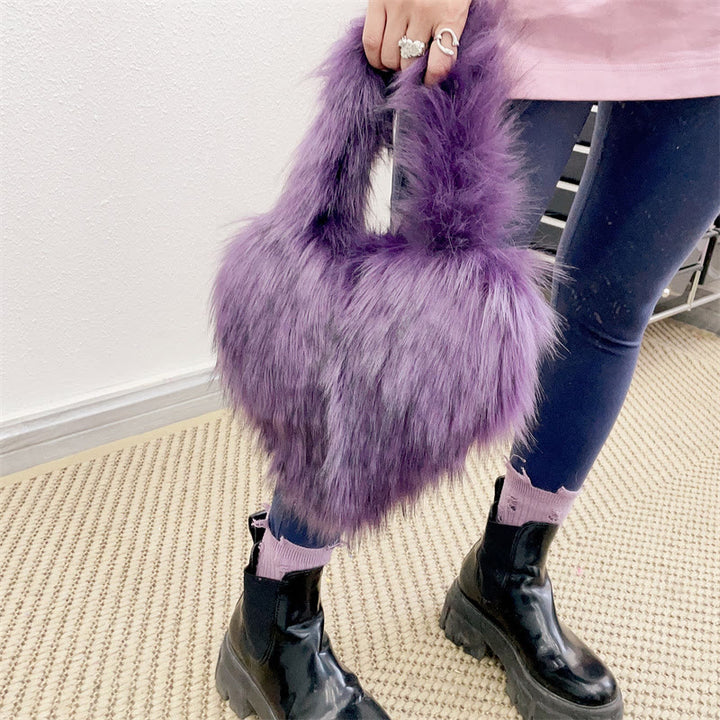 Herzform Handtasche Damen Party Weiche Kunstfell Schultertasche