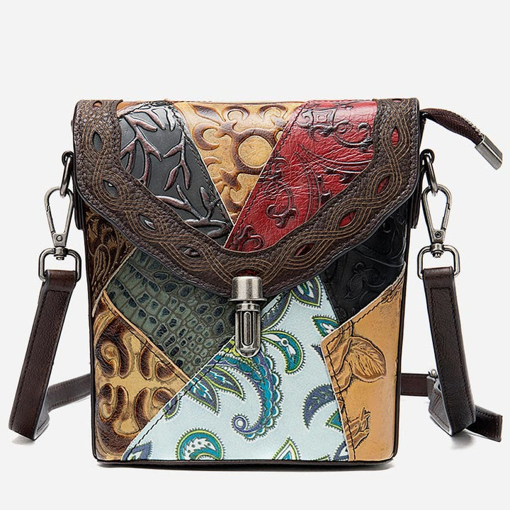 Handytasche für Damen, Vintage, Folk-Custom, Umhängetasche aus Rindsleder