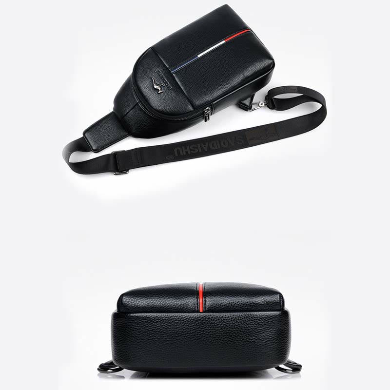 Sling Bag für Herren aus Leder, Ein-Schulter-Rucksack mit USB-Ladeanschluss