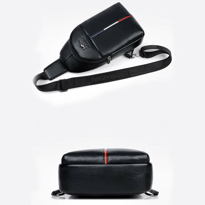 Sling Bag für Herren aus Leder, Ein-Schulter-Rucksack mit USB-Ladeanschluss