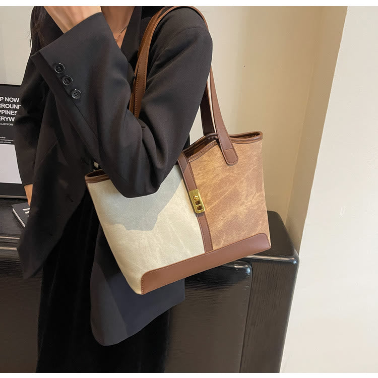 Elegante, farblich passende Tragetasche, große Schultertasche aus Leder für Damen