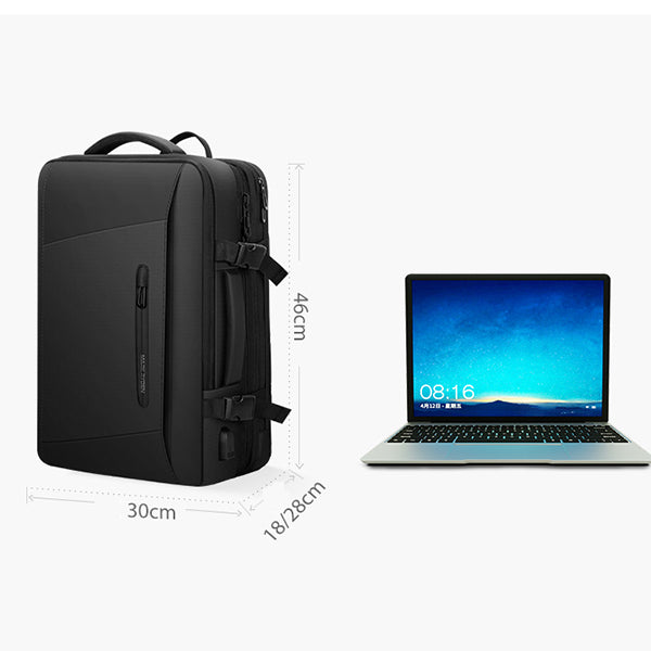 Erweiterbarer, mehrschichtiger, wasserdichter Business-Rucksack mit Uhr